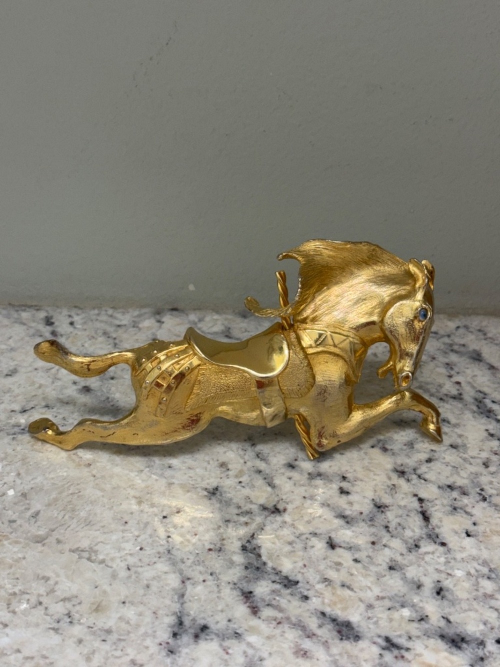 Christopher Ross Belt Buckle Gold Plated Carousel Horse Blue Eye 1989